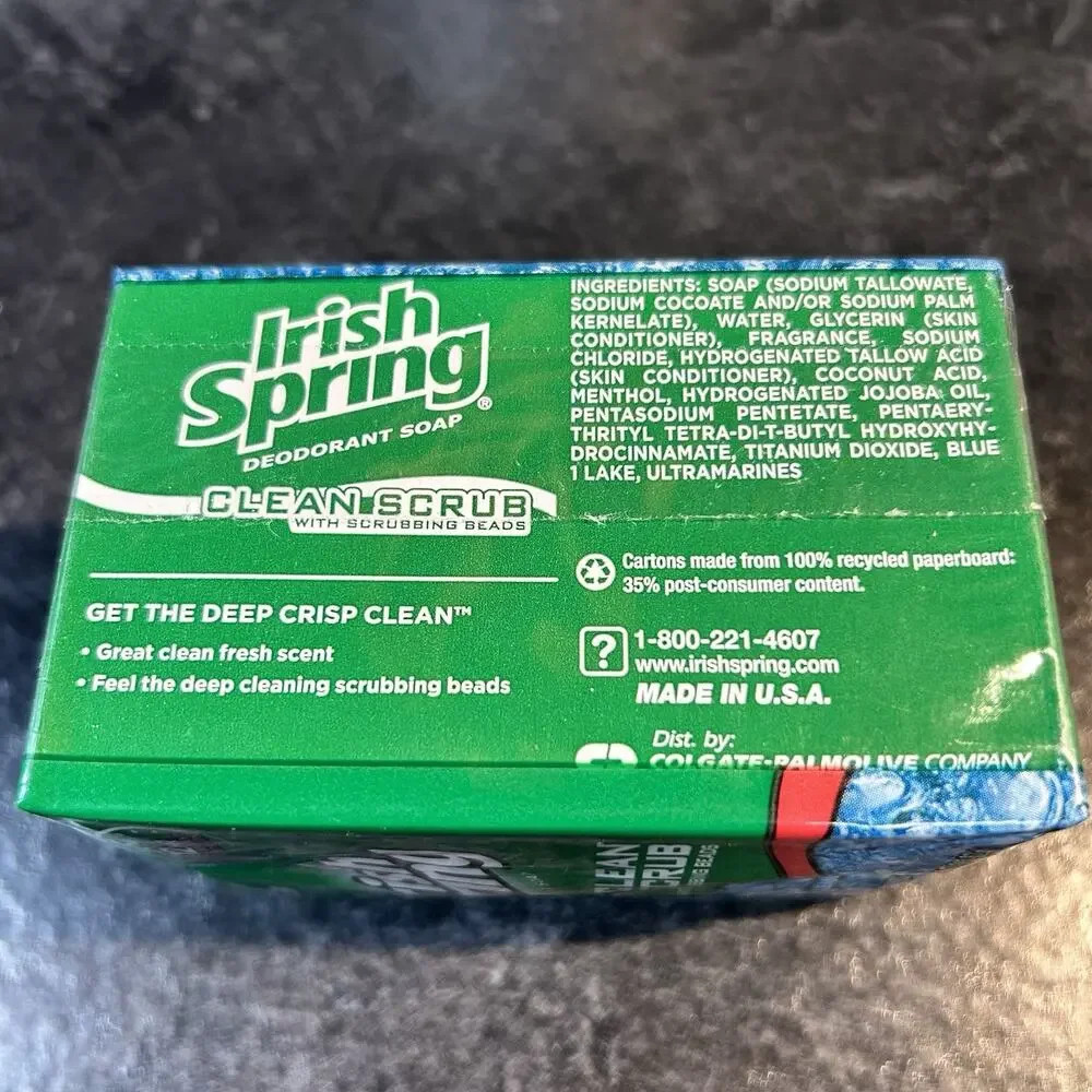 2 Bars Irish Spring Clean Scrub W‎ Scrubbing Beads Soap NO Linseed 3.75 oz Each